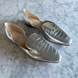 Via Spiga Allese Leather d'Orsay Loafer Silver Flat Slip-On, Women's Size 7